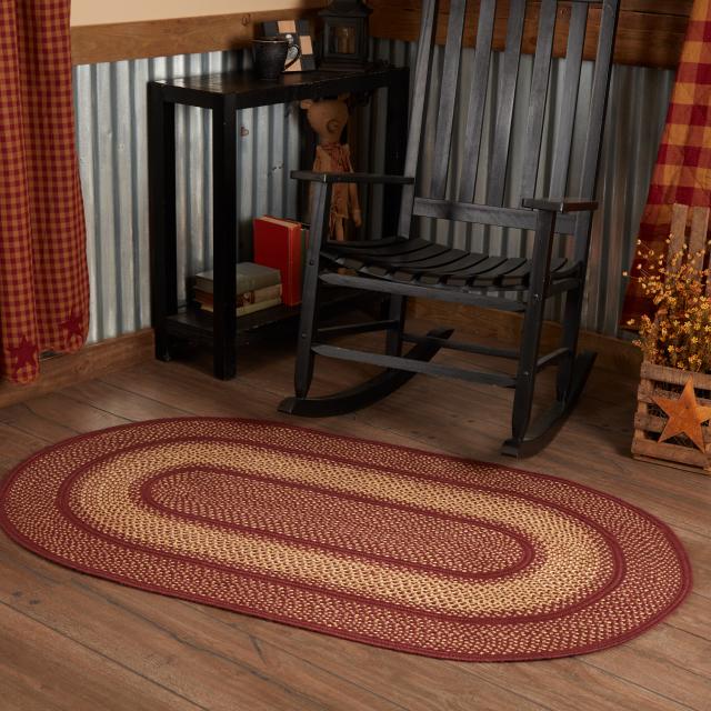 ジュートラグオーバル バーガンディレッドプリミティブ Burgundy Red Primitive Jute Rug Oval