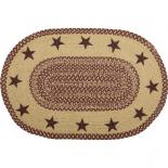 Burgundy Tan Jute Rug Oval Stencil Stars 20x30inch